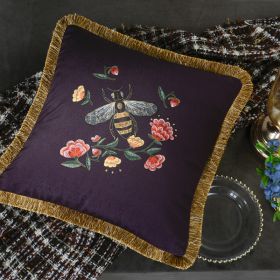 Living Room Sofa Retro Tassel Backrest Cushion Pillow Waist Pillow With Core (Option: Bee purple-Pillow core-Tassel style)