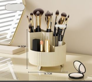 Cosmetics Storage Box Rotating Pen Holder Dresser Table Large Capacity Makeup Brush Lipstick Eye Shadow Puff Storage Rack (Option: Single Cream White)