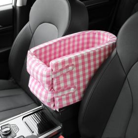 Portable Pet Dog Car Seat Central Control Nonslip Dog Carriers Safe Car Armrest Box Booster Kennel Bed For Small Pets Travel (Option: Small plaid pink)