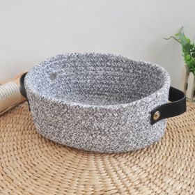 Hand Woven Cotton Thread Storage Basket (Option: Binaural grey blue)