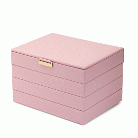 Pure Color Portable Jewelry Box PU Leather Simple And Large Capacity (Option: Pink-25.5x18.5x16.5CM)