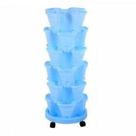 Balcony 6-layer Three-dimensional Basin Combination Plastic Flowerpot (Option: Blue-Large)